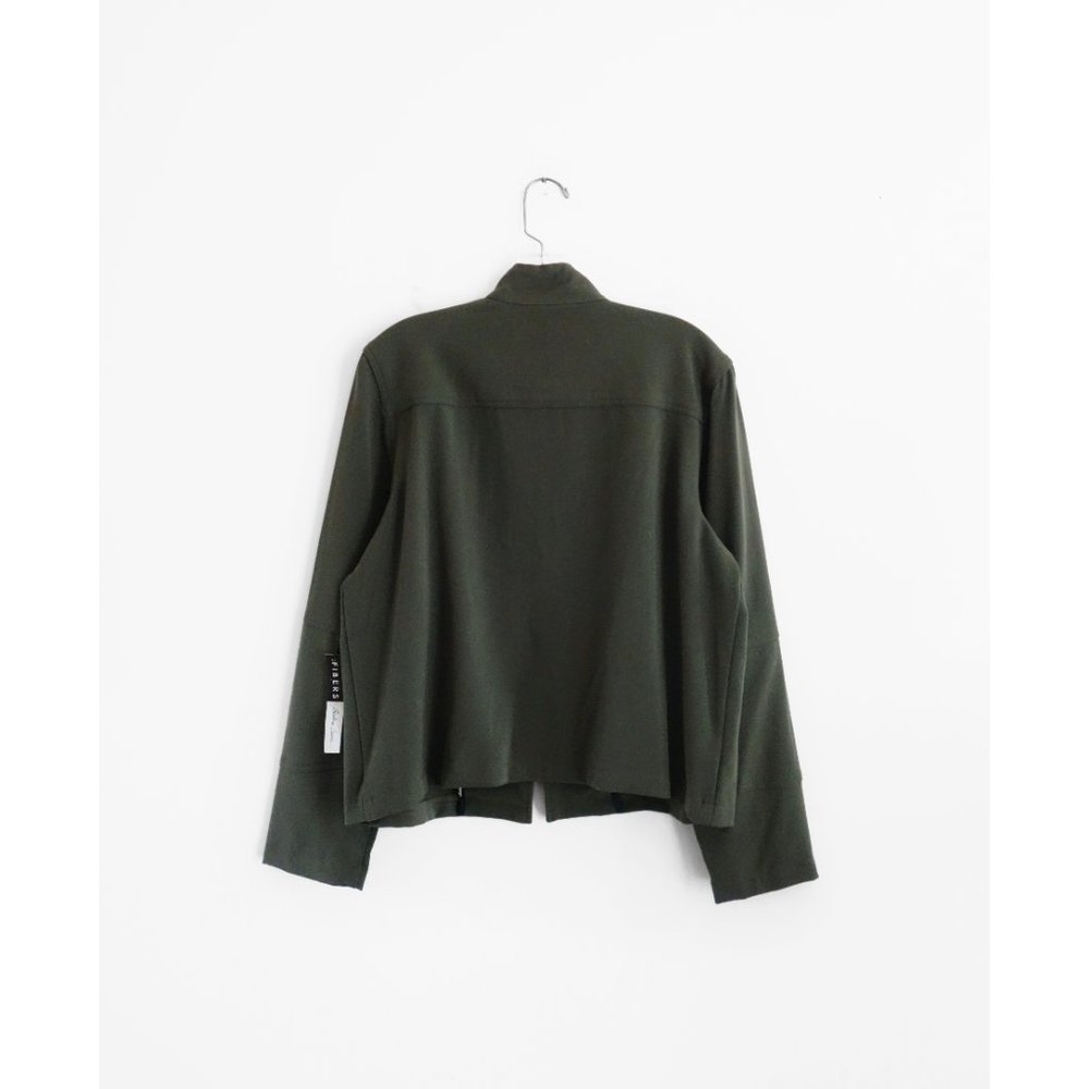 Vtg 00s Y2K Fibers Barbara Lesser Olive Green Twill Zip Jacket Extra Large NWT - Picture 2 of 3